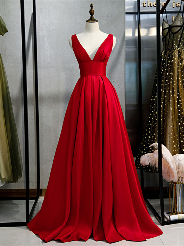 Kleid rot satin lang Abschlusskleid Lang