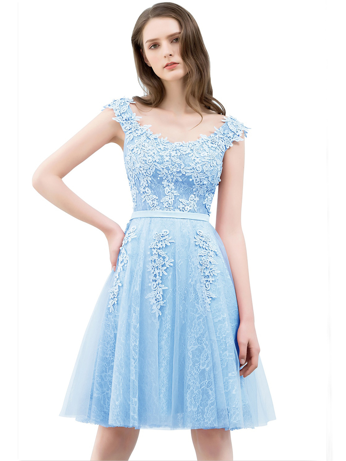 Cocktailkleid Hellblau Spitze Cocktailkleid Hellblau Spitze