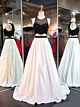 A Linie Abiballkleid Abendkleid Zweiteilig Lang Schwarz Weiß Satin Mit Perlen