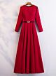 A Linie Abendkleid Hochgeschlossen Langarm Rot Satin Schlicht Elegant Mit Ärmel Gürtel