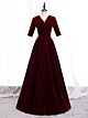 A Linie Abendkleid Schlicht Winter Lang Weinrot Samt Knöpfen V Ausschnitt Mit Ärmel