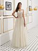 A Linie Ballkleider Abendkleid Lang Beige Tüll Pailletten Strass Glitzer