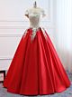 A Linie Prinzessin Schulterfreies Ballkleid Corsage Lang Rot Satin Spitze