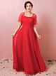 Abendkleid Große Größen Brautkleid Für Mollige Carré Ausschnitt Lang Rot Tüll Schlicht Fließend Ärmel