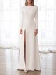 Brautkleid Modern Standesamt Schlicht schmal Satin Langarm Mit Schlitz Hochgeschlossen