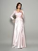 Brautmutterkleider Abendkleid Langarm Rosa Seide Falten V Ausschnitt