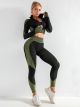 Crop Top Langarm Mit Reißverschluss Vorne Sport Leggings High Waist Nahtlos Yoga Anzug