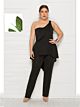 Damen Jumpsuit Große Größen Overall Asymmetrisches One Shoulder Schwarz Mit Schößchen