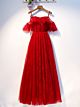 Elegante A Linie Abendkleid Brautkleid Lang Rot Tüll Spitze Mit Träger Rüschen