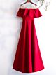 Elegante Abendkleid Illusion U Boot Ausschnitt Lang Rot Satin Rüschen Gold Perlen