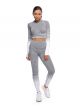 Fitness Kleidung Damen Sport Leggings High Waist Yoga Crop Top Langarm Gestreift