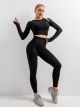 Fitness Kleidung Damen Yoga Leggings High Waist Crop Top Schwarz Langarm