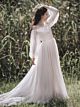 Hippie Boho Brautkleid Carmen Ausschnitt Langarm Spitze Tüll Fließend Mit Ärmel Schleppe