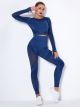 Leggings Sport Taille Haute Mit Netz Blaues Crop Top Langarm Fitness
