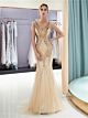 Luxus Designer Abendkleid Ballkleid Meerjungfrau Gold Tüll Perlen Pailletten Glitzer