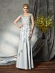 Meerjungfrau Abendkleid Brautmutterkleider Queen Anne Ausschnitt Lang Silber Applikationen