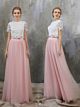Two Tone Brautkleid Abendkleid Hochgeschlossen Zweiteilig Weiß Spitze Rosa Tüll Mit Ärmel