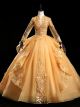 Viktorianisches Ballkleid Vintage Abendkleid Lang Mit ärmel Gold Spitze Volant