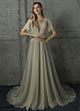 Vintage Märchen A Linie Brautkleid Farbig Beige Chiffon Fließend Mit Ärmel