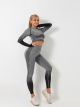 Yoga Kleidung Damen Gym Leggings High Waist Sport Crop Top Langarm Streifen