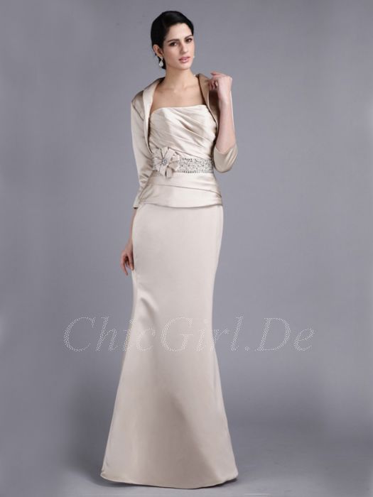 Meerjungfrau Abendkleid Brautmutterkleider Lang Beige Satin Mit