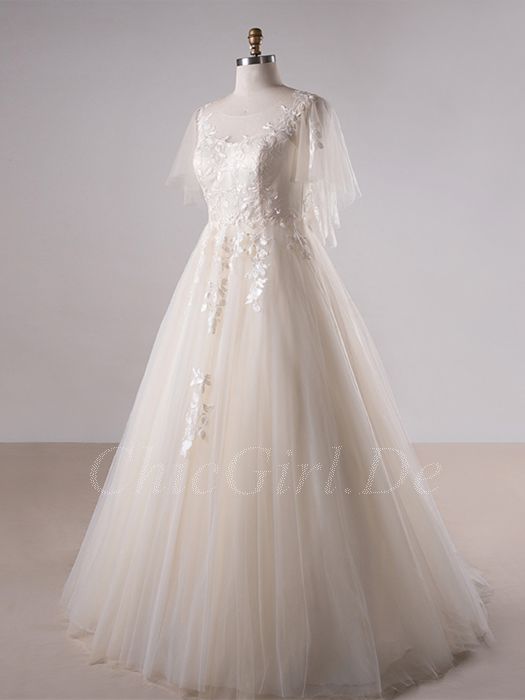 Elegante Brautkleider Spitze Mit Armel Hochzeitskleid A Linie